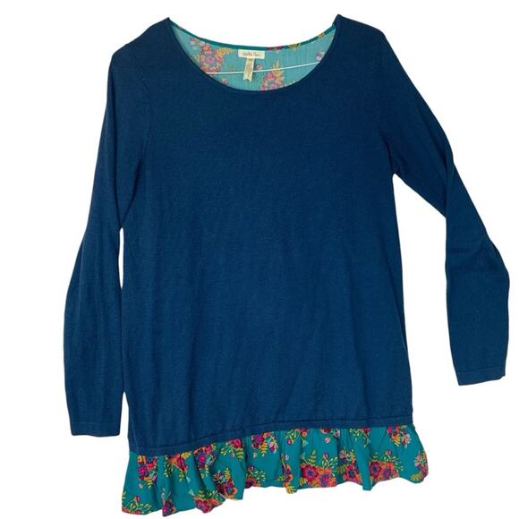 Matilda Jane women's medium blue sweater floral peekaboo long sleeve shirt twist - Picture 1 of 10